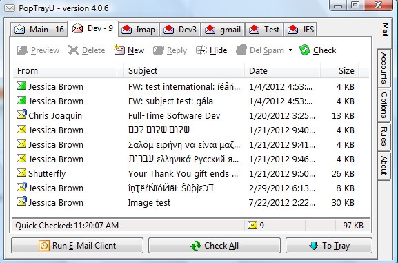 PopTrayU (โปรแกรม PopTrayU แจ้งเตือนหน้าจอ เมื่อมีเมล์ใหม่ ผ่านโปรโตคอล POP3 IMAP4) : 