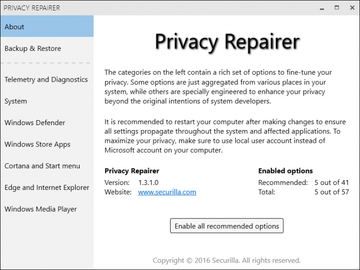 Privacy Repairer (เครื่องมือปรับแต่ง การตั้งค่า ความเป็นส่วนตัวของ Windows 10) : 