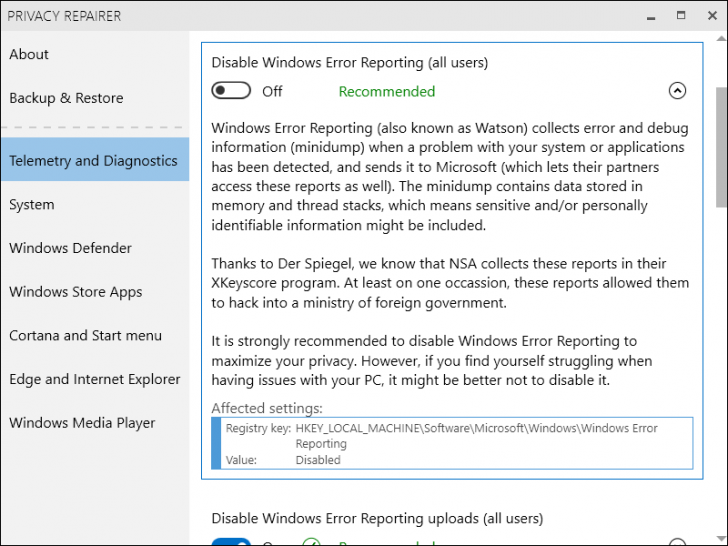 Privacy Repairer (เครื่องมือปรับแต่ง การตั้งค่า ความเป็นส่วนตัวของ Windows 10) : 