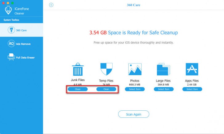 iCareFone Cleaner (โปรแกรมจัดการ iPhone ฟรี iCareFone Cleaner) : 