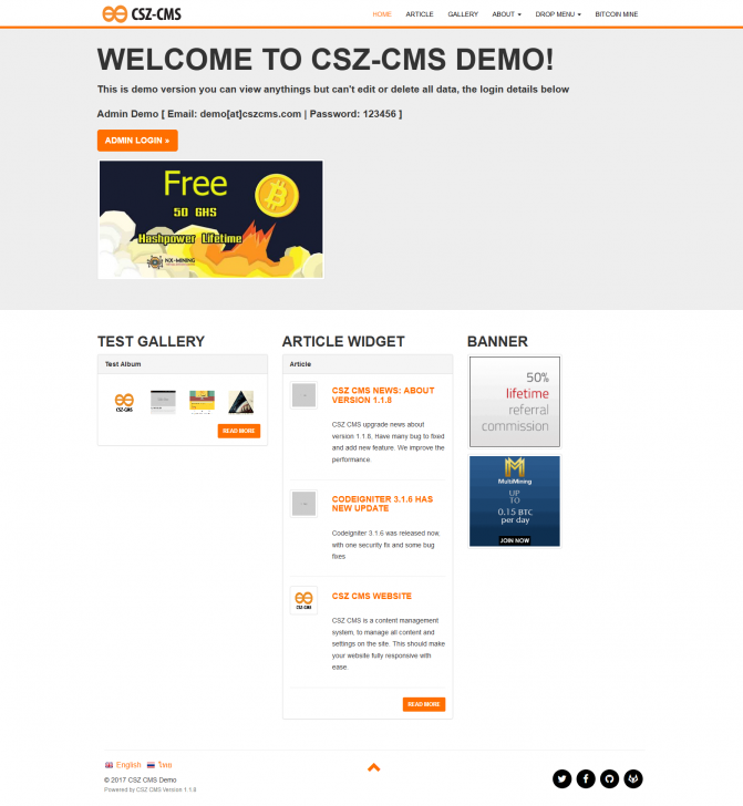CSZ CMS (เว็บแอปพลิเคชันหลังบ้าน จัดการคอนเทนต์ เขียนบทความบนเว็บไซต์ ใช้ฟรี) : 