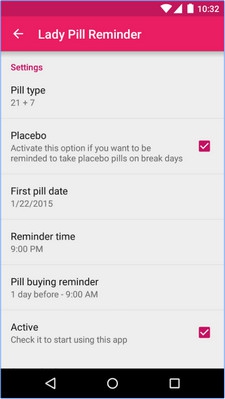 Lady Pill Reminder (App เตือนกินยาคุมกำเนิดสำหรับสุภาพสตรี) : 