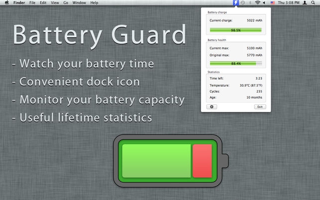 Battery Guard (โปรแกรม Battery Guard เช็คแบตเตอรี่ แสดงเวลาหมด บน Mac ฟรี) : 