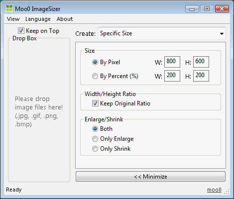 Moo0 Image Sizer (โปรแกรมแก้ไขขนาดรูป พร้อมแปลงไฟล์ในตัว ฟรี) : 