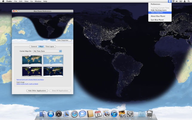 Blue Planet (โปรแกรม Blue Planet เปิดแผนที่โลก บนพื้นหลัง สำหรับ Mac) : 