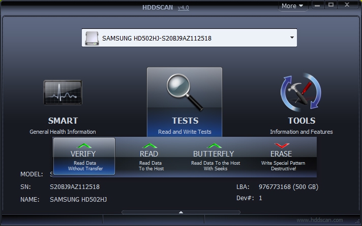 HDDScan (โปรแกรมตรวจสุขภาพ HDD มีฟีเจอร์แน่น ใช้งานฟรี) : 
