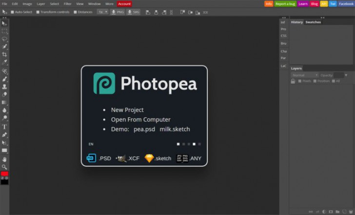 Photopea (โปรแกรมแต่งรูปออนไลน์ หน้าตาคล้าย Photoshop ใช้ฟรี) : 