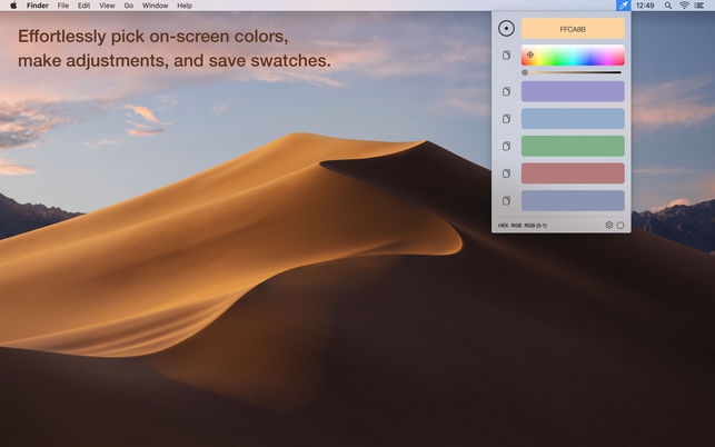 Color Note (โปรแกรม Color Note บันทึกค่าสีตัวอย่าง เลือกผ่านเมนูบาร์ บน Mac) : 