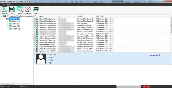 MailsSoftware PST Viewer Tool (โปรแกรมเปิดไฟล์ PST อ่านไฟล์อีเมล) : 