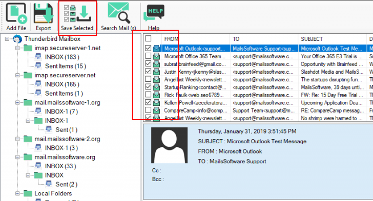 MailsSoftware Thunderbird to Outlook (โปรแกรมแปลงไฟล์ Thunderbird MBOX เป็น PST) : 