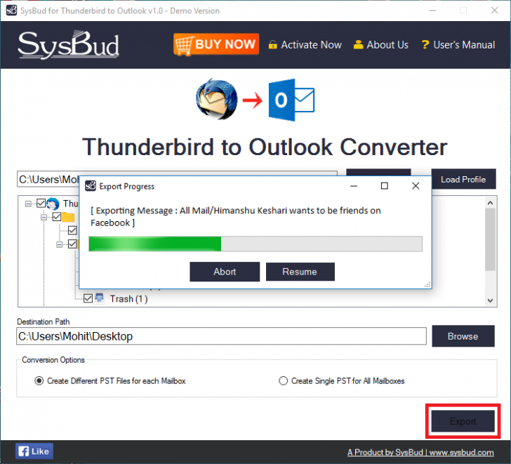 SysBud Thunderbird to Outlook Converter (โปรแกรมแปลงไฟล์อีเมล Thunderbird เป็น Outlook PST) : 