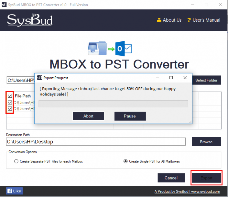 SysBud MBOX to PST Converter (โปรแกรมแปลงไฟล์ MBOX เป็น PST) : 