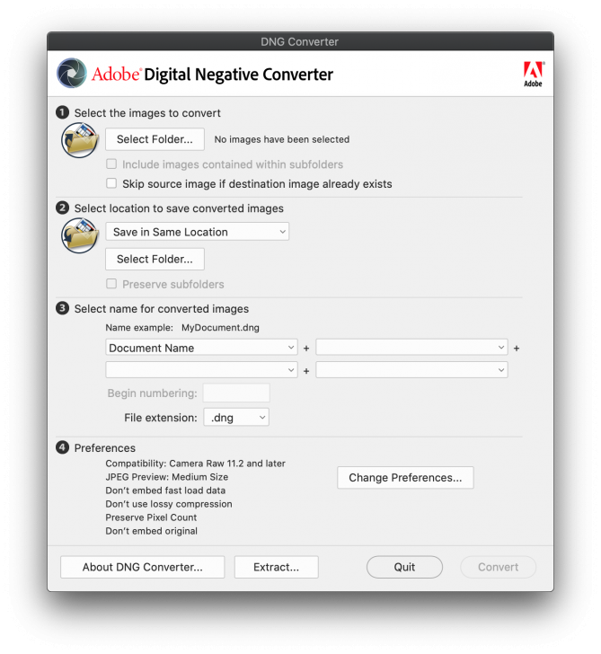 Adobe DNG Converter (โปรแกรมแปลงไฟล์ภาพดิบ DNG จาก Adobe) : 