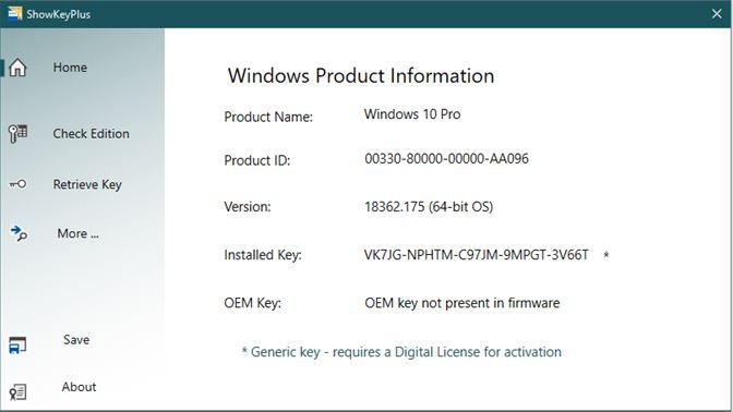 ShowKeyPlus (โปรแกรม ShowKeyPlus ค้นหาหมายเลขผลิตภัณฑ์ Windows 8 และ 10) : 