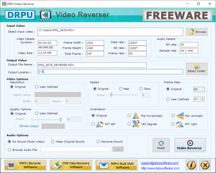 DRPU Video Reverser (โปรแกรม DRPU Video Reverser ย้อนหลังวิดีโอ ทำวิดีโอย้อนกลับหลัง) : 