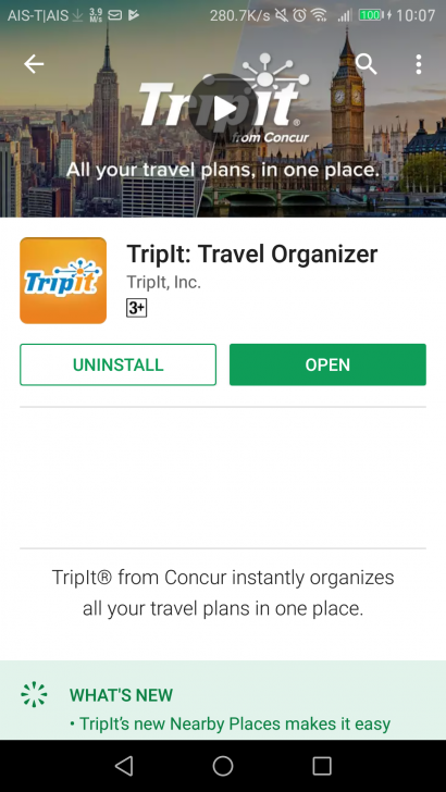 TripIT วางแผนทริป การเดินทาง