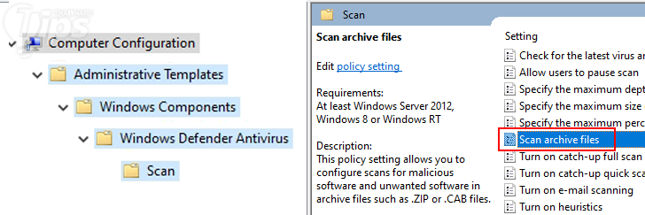 วิธีเซ็ต Windows Defender ให้สแกนหามัลแวร์ ในไฟล์ ZIP, RAR, CAB