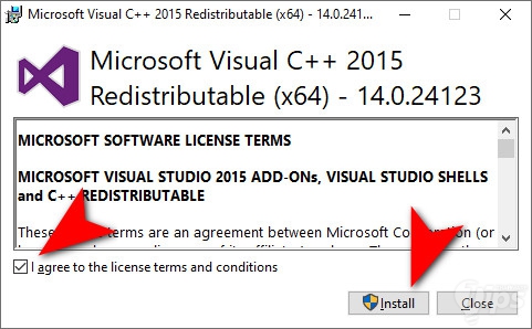 ติดตั้ง Microsoft Visual C++ 2015 Redistributable ใหม่อีกครั้ง