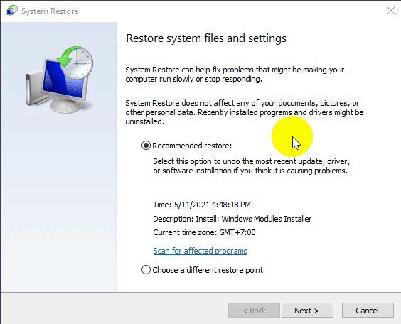 ทำ Windows System Restore เพื่อย้อนเวลา