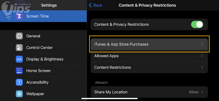 การป้องกันการซื้อผ่าน iTunes และ App Store (Prevent iTunes & App Store Purchases)
