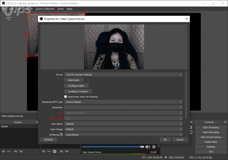 หน้าจอ Adding Webcam ของโปรแกรม OBS Studio