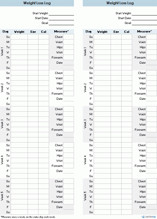 ตารางลดน้ำหนัก (Weight Loss Chart) สำหรับ Microsoft Excel