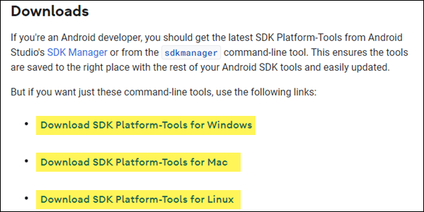 ดาวน์โหลด Android SDK Platform Tools 