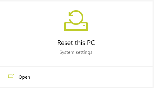 เมนู Reset this PC