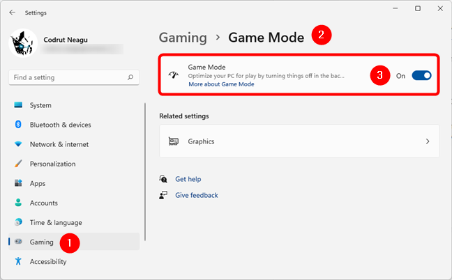 หน้าจอปรับตั้งโหมดเกม (Game Mode) บน Windows 10 และ Windows 11