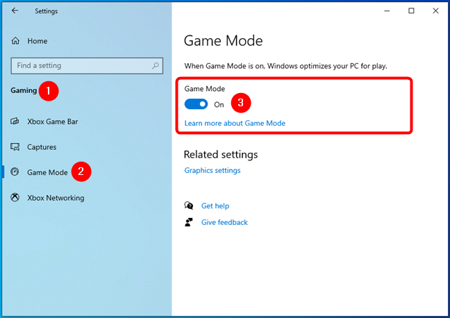 หน้าจอปรับตั้งโหมดเกม (Game Mode) บน Windows 10 และ Windows 11