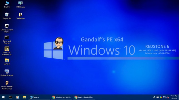 ภาพตัวอย่างโปรแกรม Gandalf's Windows 10PE x64