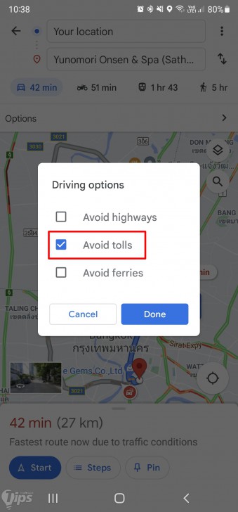 วิธีใช้งาน Google Maps เพื่อเลี่ยงทางด่วนบนมือถือ