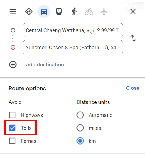 วิธีใช้งาน Google Maps เพื่อเลี่ยงทางด่วนบนคอมพิวเตอร์