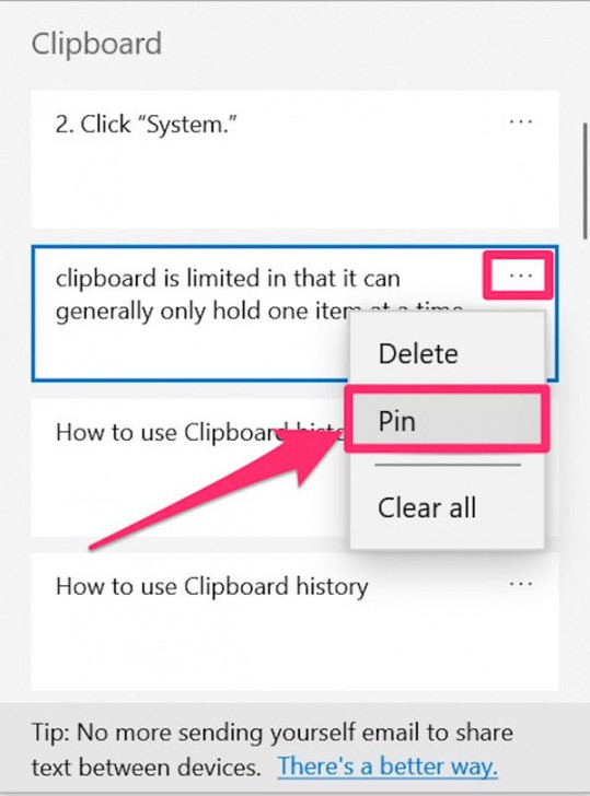 การปักหมุด (Pin) ข้อมูลบน Clipboard History