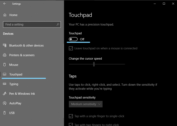 วิธีปิด Touchpad ใน Windows Settings 