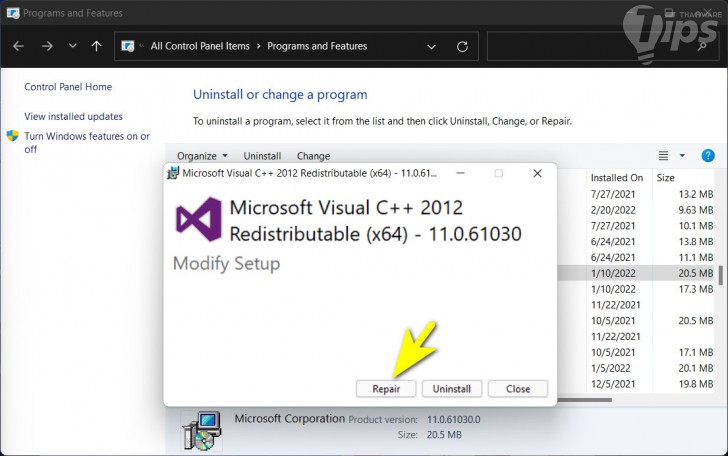 การซ่อมแซม Microsoft Visual C++