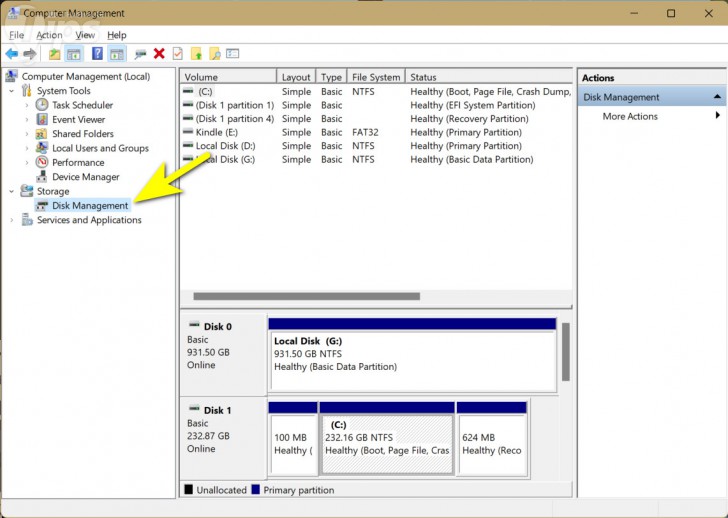 วิธีเปิด Disk Management ผ่านเครื่องมือ Computer Management ของระบบปฏิบัติการ Windows