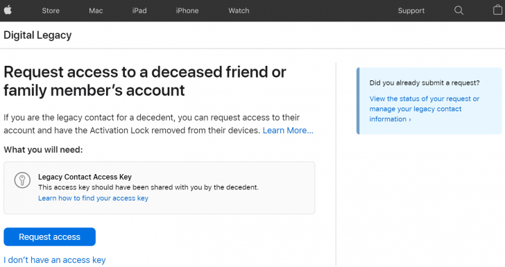 เว็บไซต์จัดการพินัยกรรม Apple ID