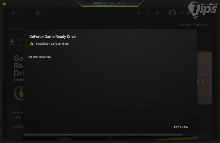 GeForce Experience ฟ้องว่า Installation can't continue.