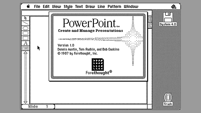โปรแกรม PowerPoint 1.0 ที่ลงเครื่อง Macintosh